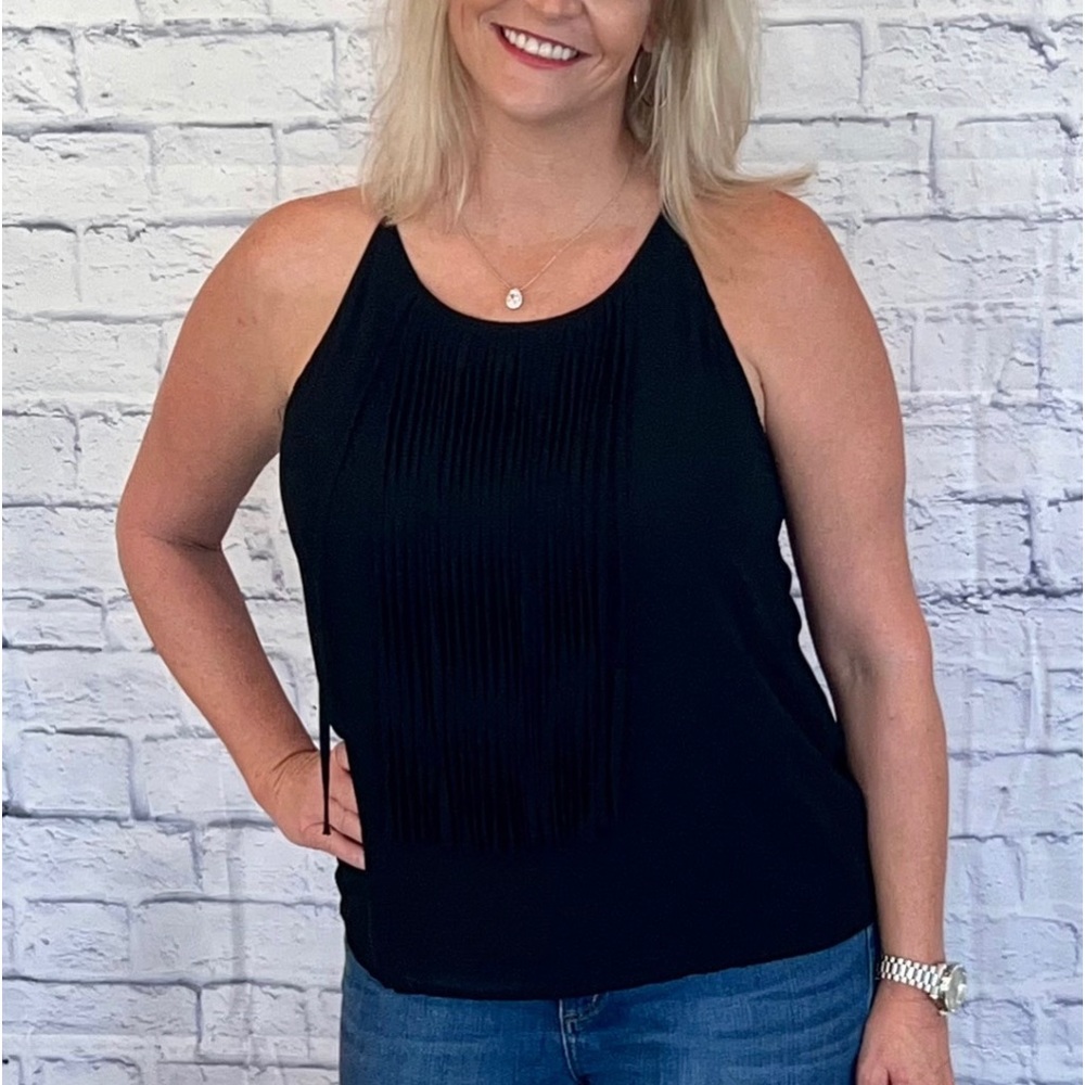 Womens spaghetti strap black fringe top by Naked Zebra